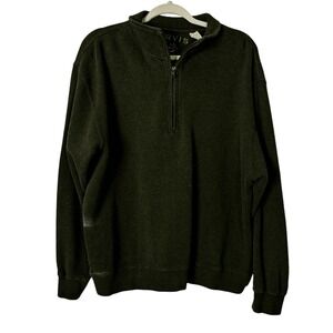 Orvis‎ Sweater Mens Large 1/4 Zip Green Pullover Cotton Ribbed Knit Long Sleeve
